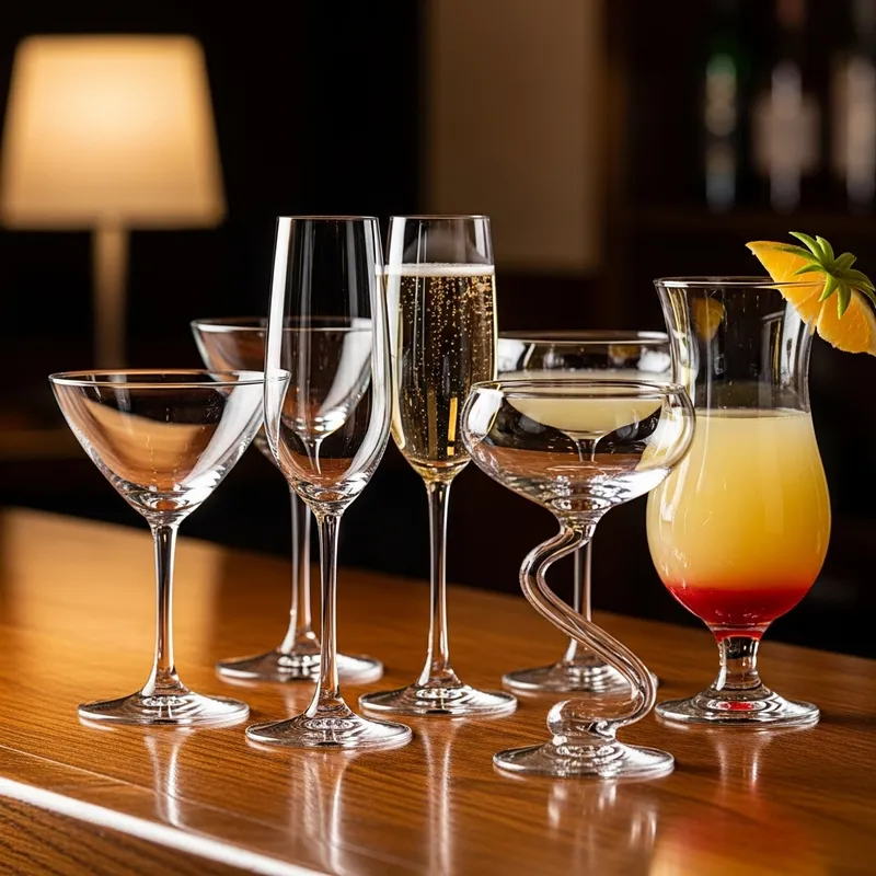 Variety of Cocktail Glasses on Elegant Bar Top