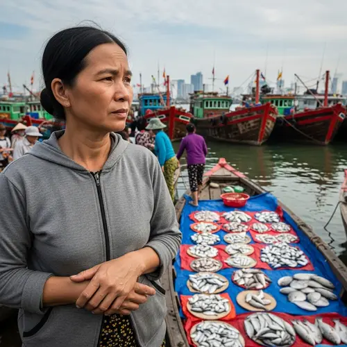 Vietnamese Middle-Aged Woman Contemplating Buying Fish