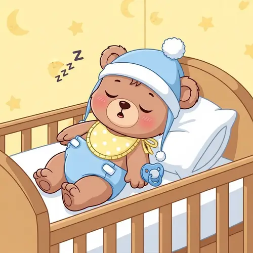 Cute Baby Bear in Diapers Sleeping in Crib