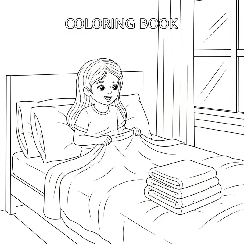 Excited Girl Waking Up - Coloring Page