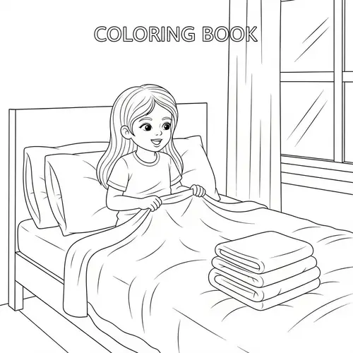 Excited Girl Waking Up - Coloring Page