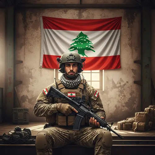 Detailed Image of Lebanese Special Forces Soldier in Old Warehouse