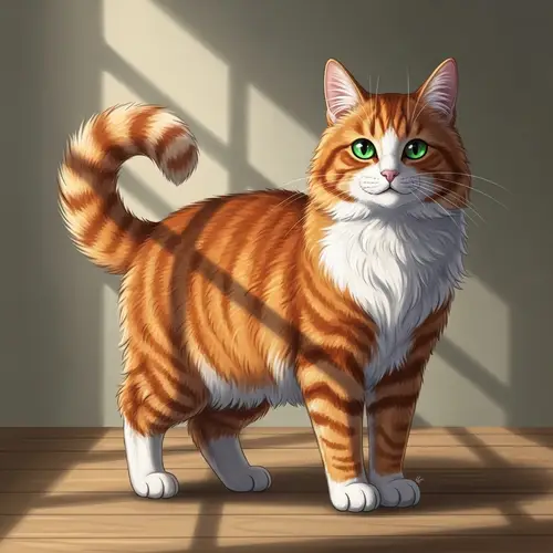 Fluffy Domestic Cat Digital Illustration | Marmalade-White Fur