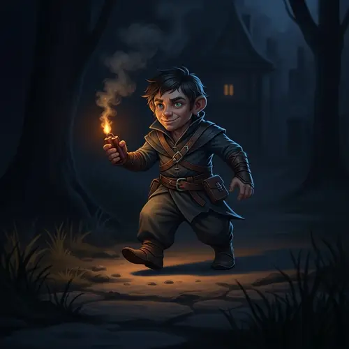 Halfling Thief in the Night with Smoke Bomb - Fantasy Art