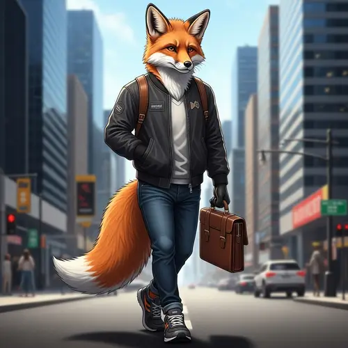 Anthropomorphic Fox in City: Modern Clothing & Stylish Look