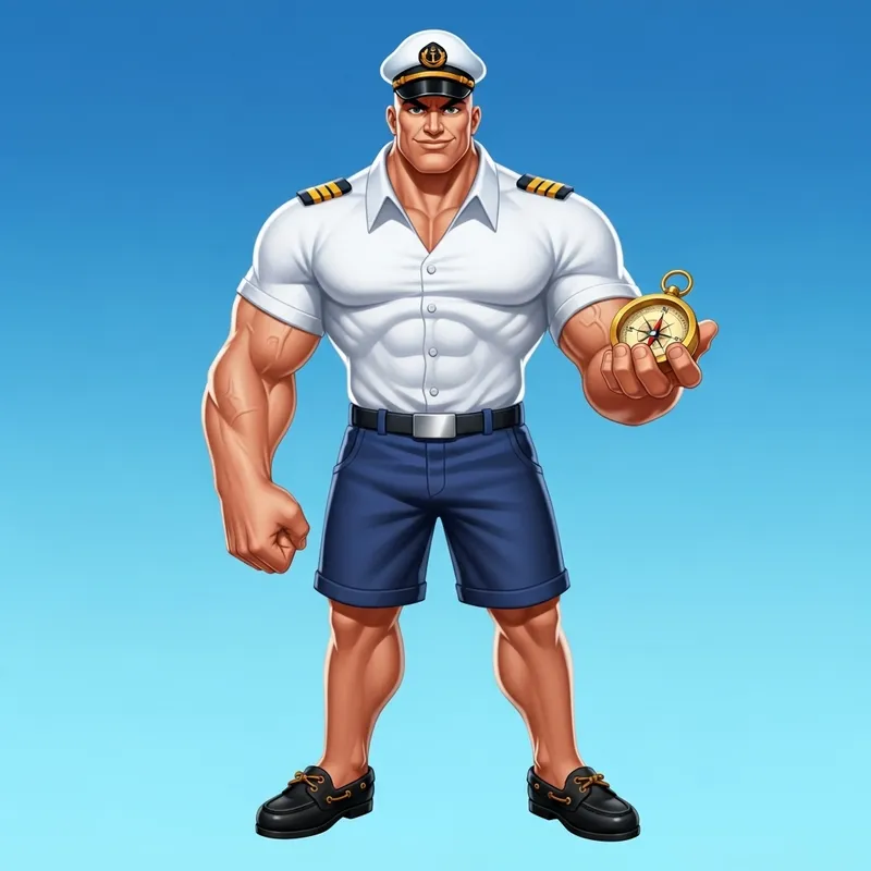 Muscular Bald Boat Captain Mascot: Strong & Inspiring