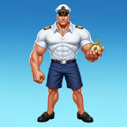 Muscular Bald Boat Captain Mascot: Strong & Inspiring