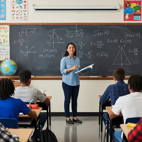 Dedicated Hispanic Female Teacher Explaining Math Equations