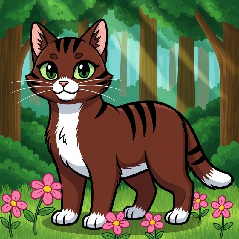 Cartoonish Brown Cat with Forest Green Eyes