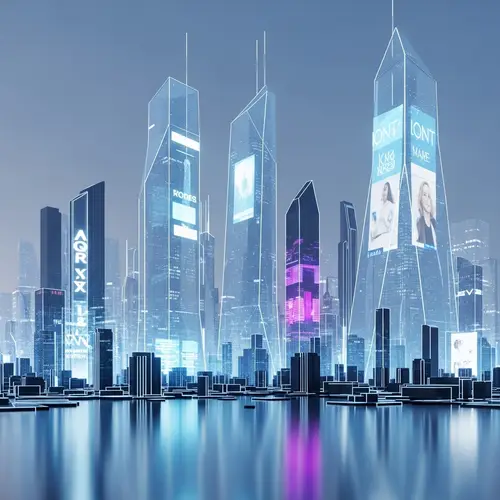 Futuristic Holographic Skyscrapers in Blue and Purple