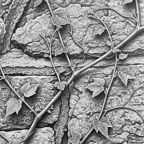 Tenacious Climbing Vine: Detailed Drawing in Pencil Art Style