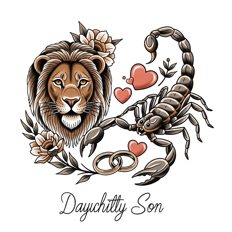 Family Loyalty Tattoo: Lion and Scorpion Design