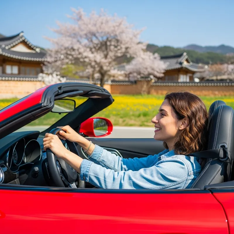 Hispanic Girl Driving Luxury Porche Car Through South Korean Countryside