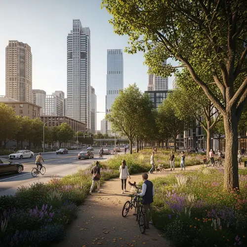 Tranquil Park in a Vibrant City: Harmonious Nature-Urban Fusion