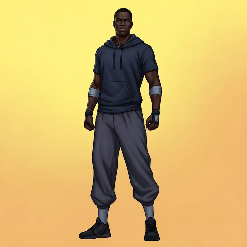 Strong Black Hero in Baggy Clothes