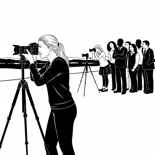 Caucasian Female Photographer with Diverse Group of Students