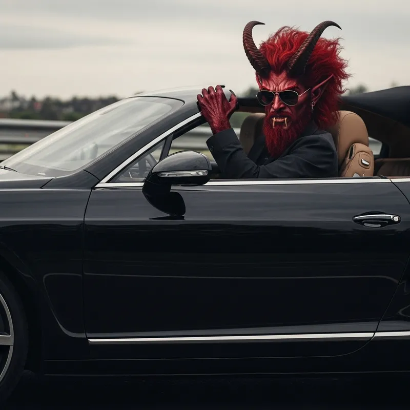 Sultry Red-Haired Demon Cruising in Stylish Black Bentley