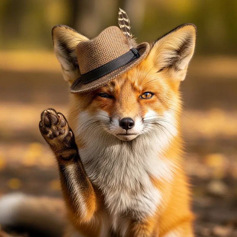 Cute Fox in Stylish Hat | Adorable Winking & Playful Paw