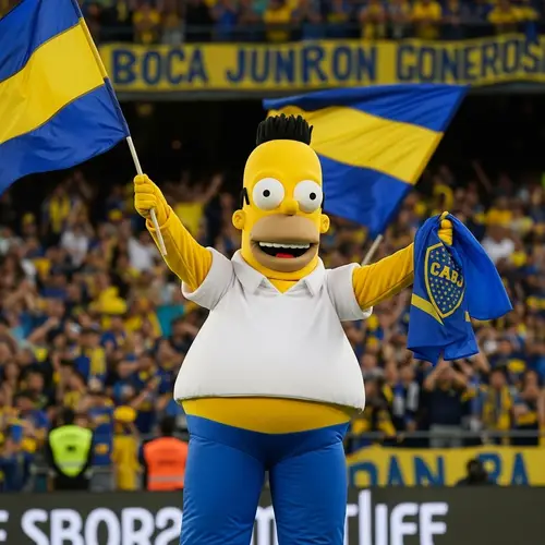 Boca Juniors Fan Dressed as Homer: Game Day Excitement