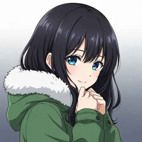 Anime Girl with Simple Design | Dark Hair & Blue Eyes