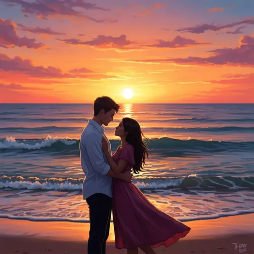Romantic Sunset Beach Painting in Gothic Style
