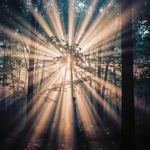 Mystical Forest at Twilight | Mysterious Figure & Pastel Colors