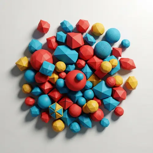 Abstract Geometric Shapes: Intricate 3D Patterns in Red, Blue & Yellow