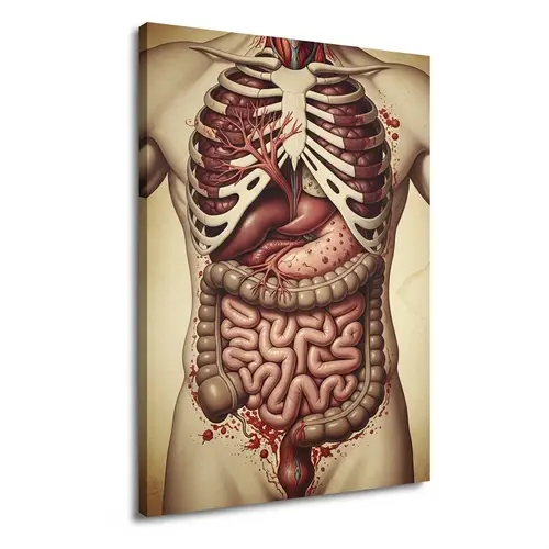 Renaissance Human Digestive System Illustration with Life-Threatening Disease
