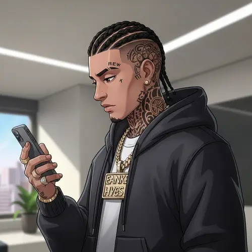 Urban Stylish Male Character with Tattoos and Braided Hair