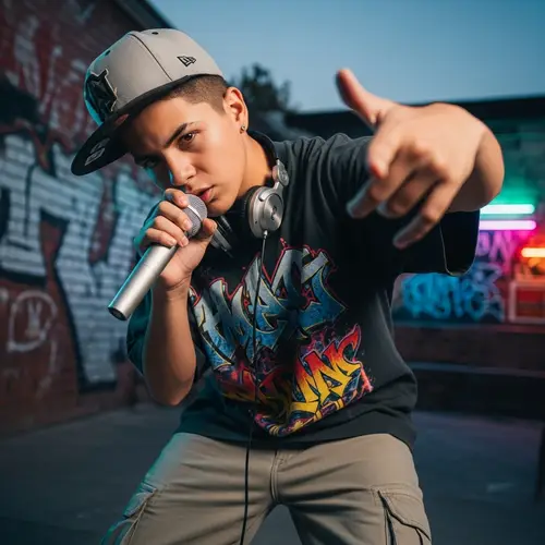 Hispanic Teenage Rapper in Trendy Outfit | Hip Hop Musician