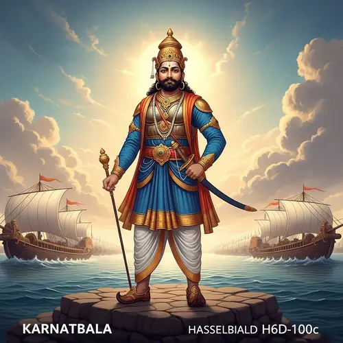 Majestic Historical Painting: Karnatabala, Renowned Ruler of Southern Indian Kingdom
