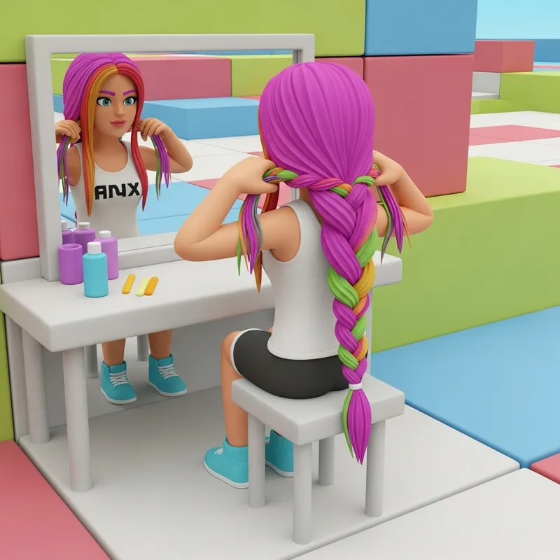 Roblox Woman Braiding Her Hair: Colorful Avatar | Virtual World Roblox Woman Braiding Her Hair: Colorful Avatar | Virtual World