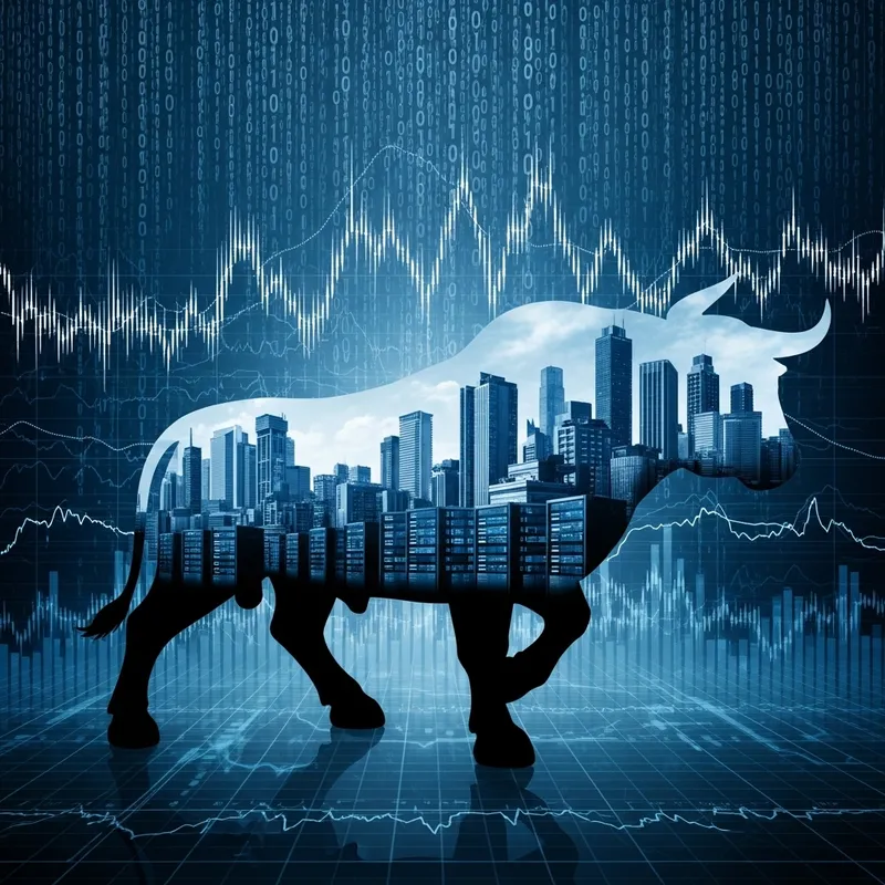 Abstract Bull Silhouette Dominates Digital Market Landscape Abstract Bull Silhouette Dominates Digital Market Landscape