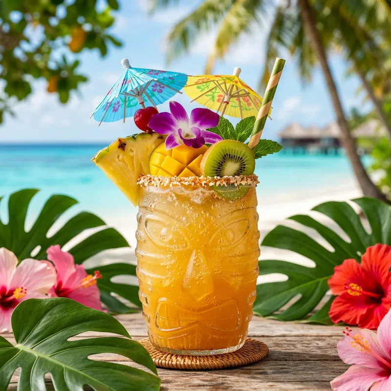 Colorful Tropical Cocktail with Exotic Fruits | Beach Paradise
