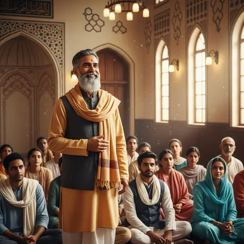 A Nurturing Religious Figure of South Asian Descent Speaking to a Diverse Congregation