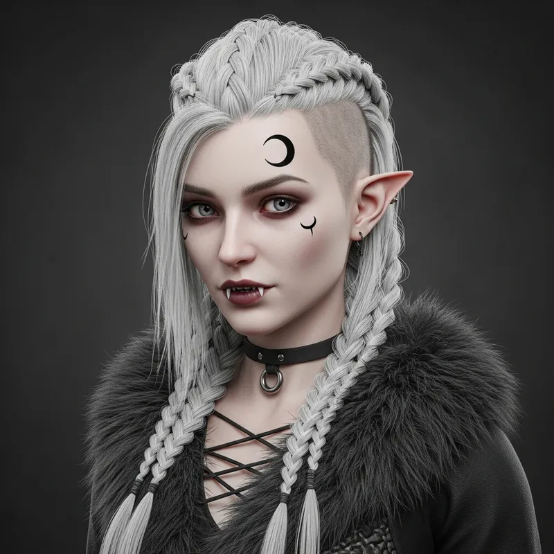 Enchanting Gothic Woman with Viking Braids and Mysterious Charms