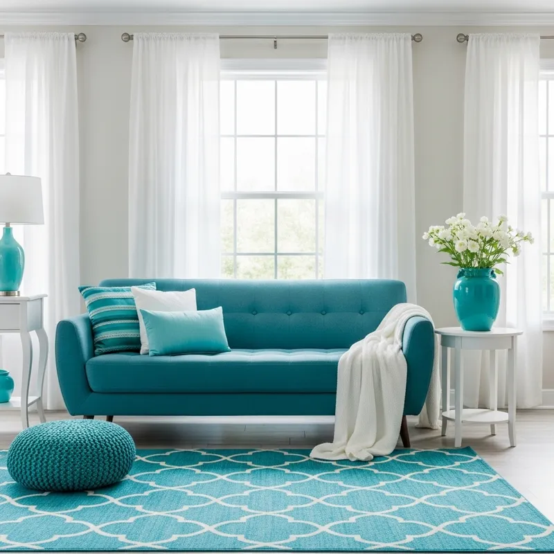 Teal Couch Zoom Background - Bright Room, 4K Quality