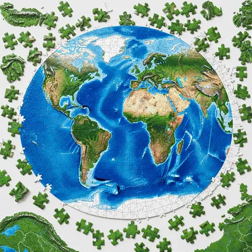 Detailed Earth Map Jigsaw Puzzle - Lush Vegetation & Varying Blue Waters