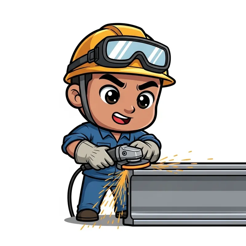Chibi Steelworker Polishing Steel Structure with Dedication