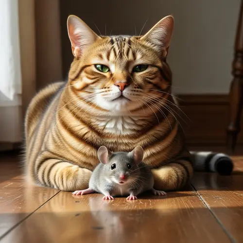 Cat Sitting on Mouse - Cute Animal Scene