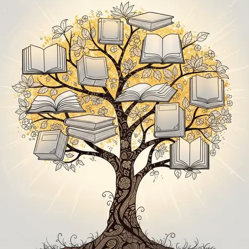 Stylized Tree Silhouette with Books - Art Nouveau Inspired