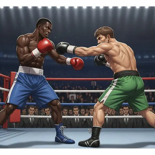 Intense Boxing Match: Black vs Caucasian Boxers