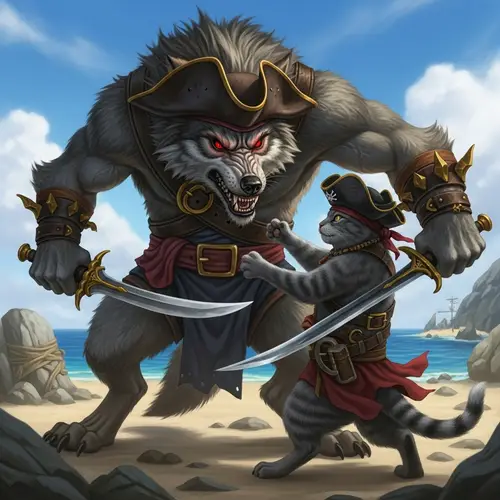 Intense Altercation Between Wolf and Cat - Pirate Showdown