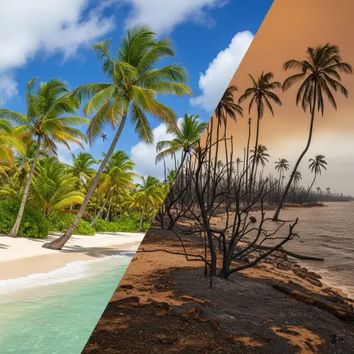 Devastated Paradises: Charred Palm Trees