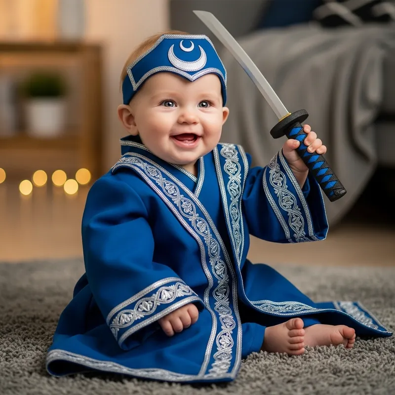 Baby Cosplaying as Benedetta with Katana - Stylish Heroic Costume