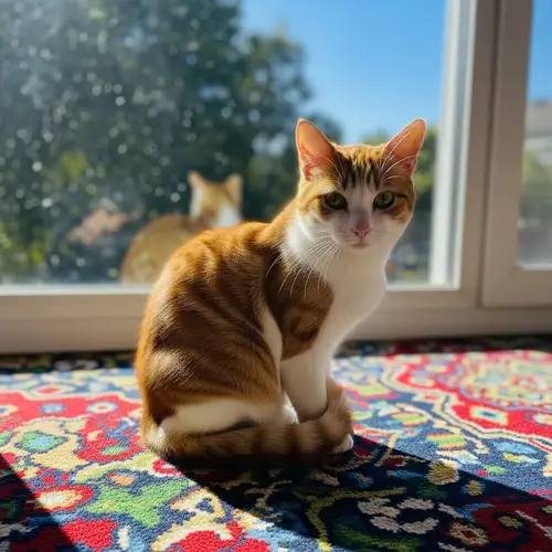 Small Fluffy Domestic Cat Drawing with Orange and White Fur