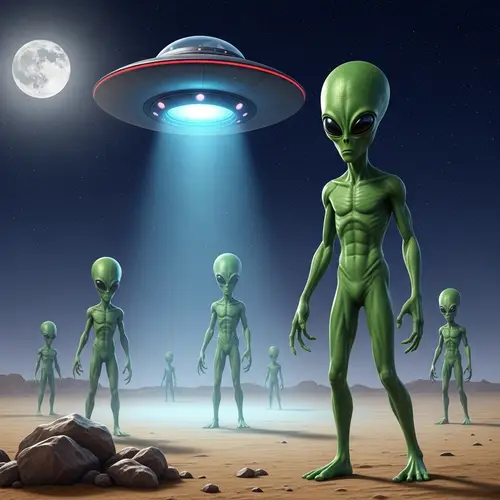 Classic Alien Encounter: Vivid Depiction of Green Extraterrestrials