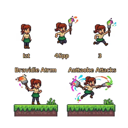 Pixel Art Game Sprite Sheet: Female Artist with Brush