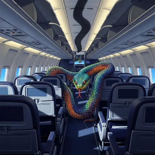 Vibrant Serpent Amidst Airplane Seats - Wildlife Scene