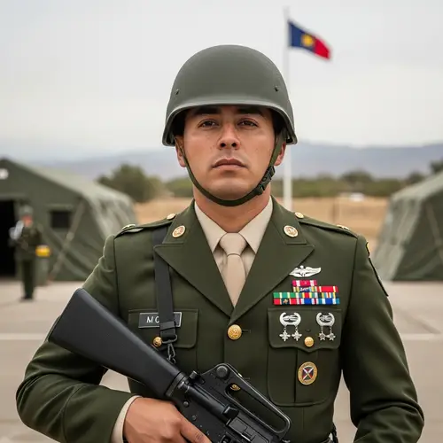 Hispanic Soldier at Attention on Military Base | Honor Guard Image